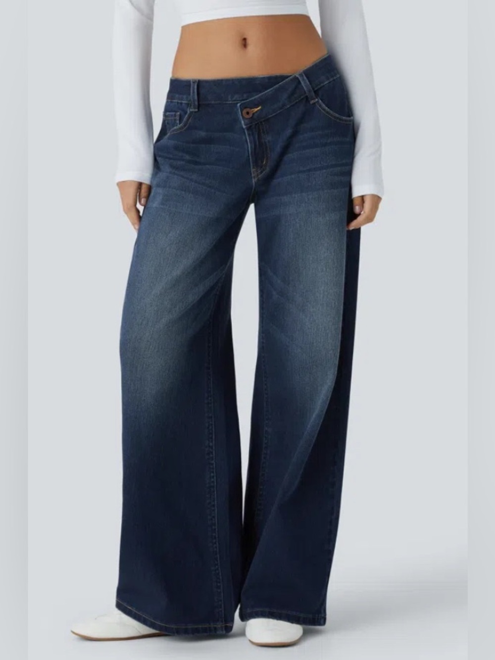 Halara Flex™ Asymmetric Low Rise Zipper Pockets Baggy Wide Leg Small Med Tall